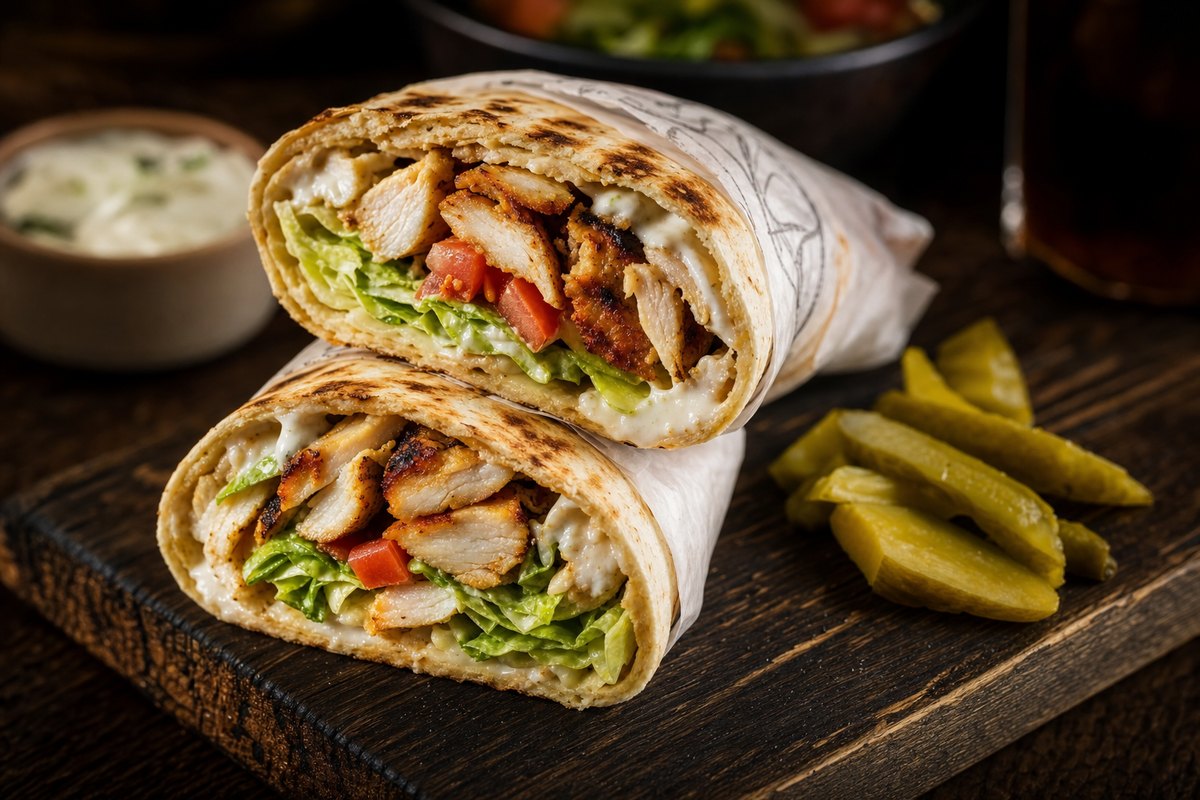 Grilled shawarma wraps with pickles